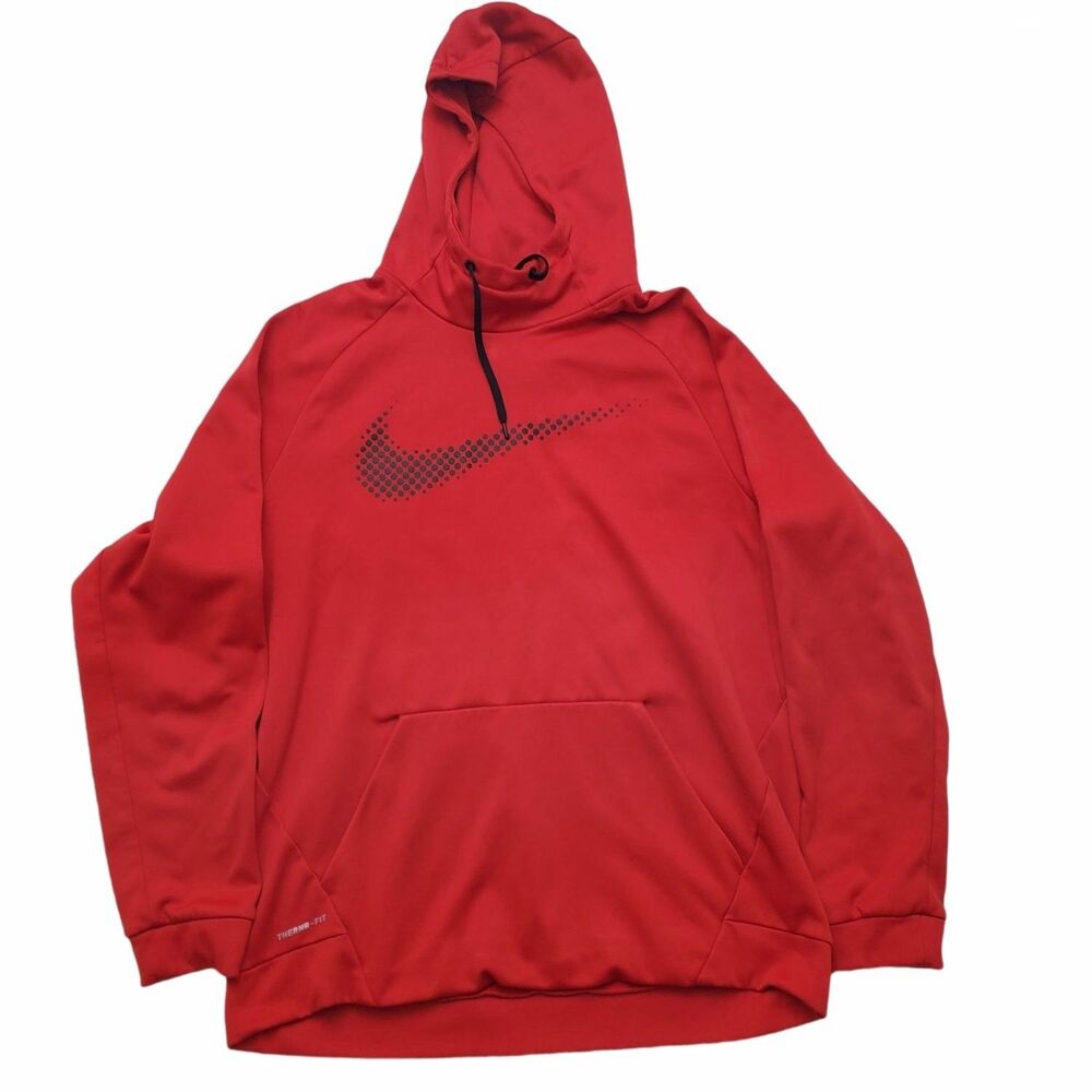 Nike Therma-FIT Pullover Hoodie Mens XL Red Geometric Drawstring Graphic Print
